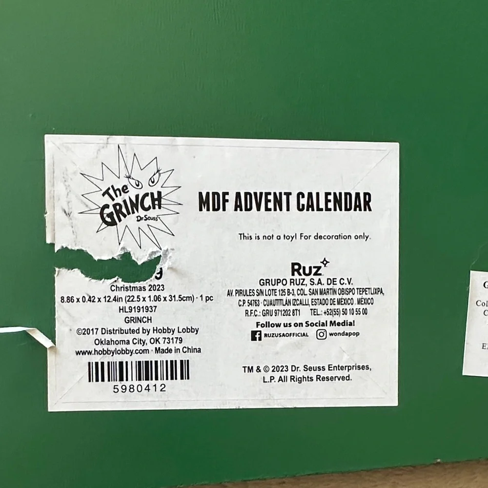 Grinch Christmas Countdown Calendar - Green